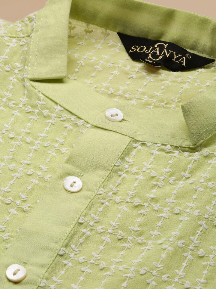 SOJANYA Ethnic Motifs Embroidered Band Collar Pure Cotton Kurta