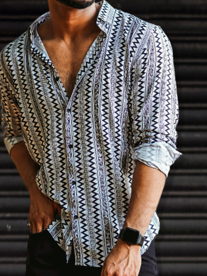 Powerlook White & Black Geometric Printed India Slim Oversized Drop-Shoulder Shirt
