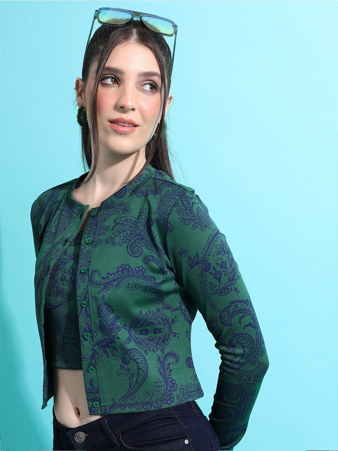 Tokyo Talkies Ethnic Motifs Printed Jacquard Cami Top With Jacket