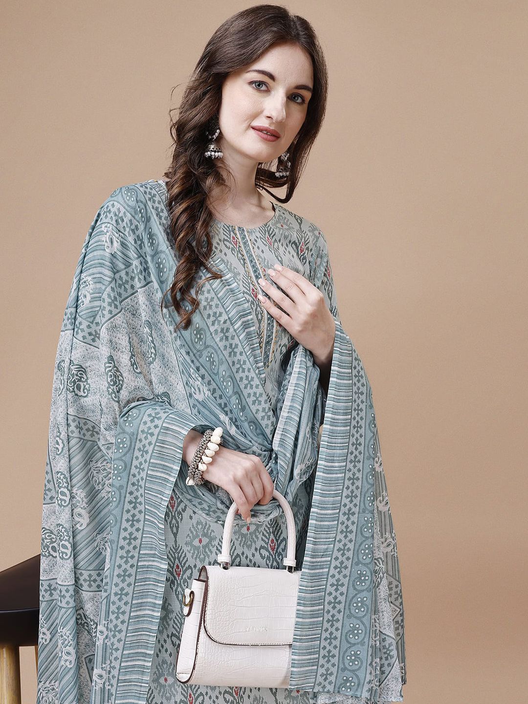 KALINI Ethnic Motifs PrintedStraight Kurta With Trousers & Dupatta