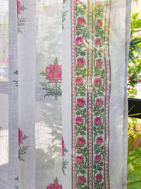 URBAN SPACE Pink & White 2 Pieces Floral Sheer Window Curtains