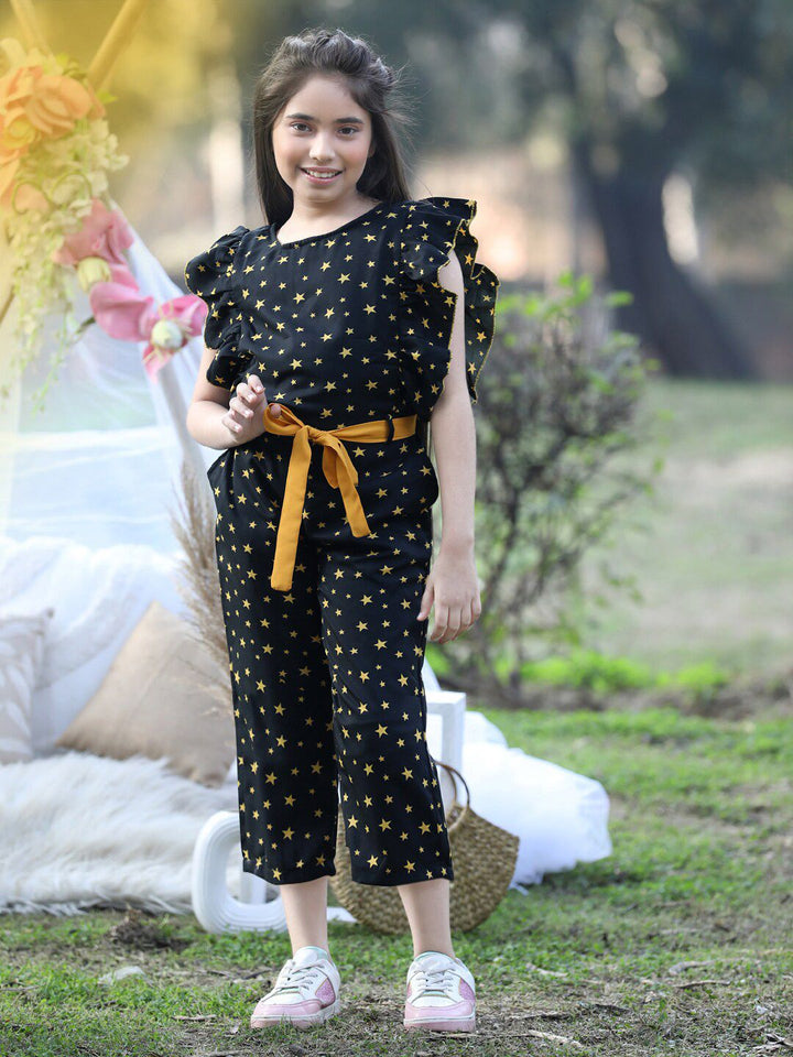 Cutiekins Girls Printed Capri Jumpsuit With Ruffles