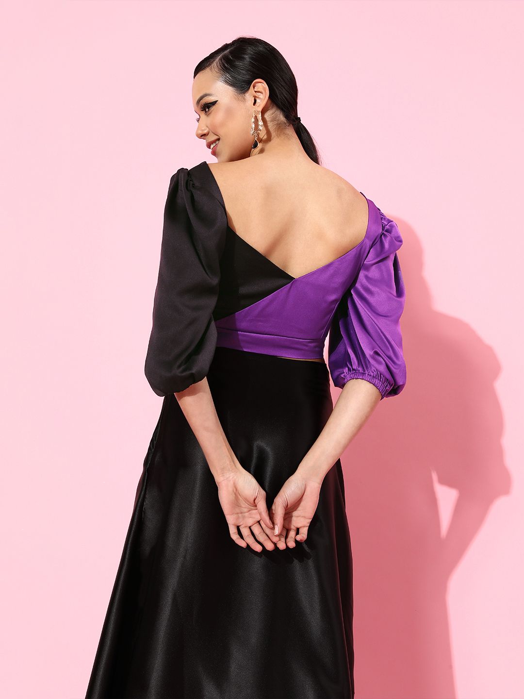 STREET 9 Women Violet Colourblocked Satin Top