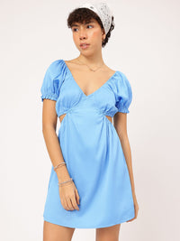 DressBerry Sunkissed-Selection Cut-Out Puff Sleeves Smocked Mini Dress