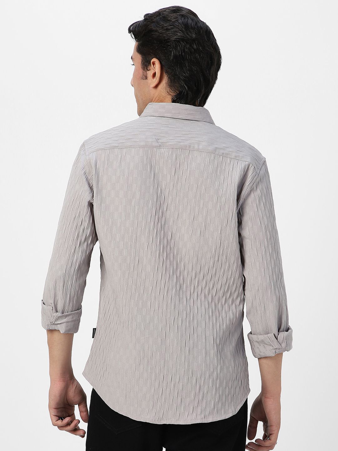 Urbano Fashion Men Spread Collar Textured Cotton Casual Shirt