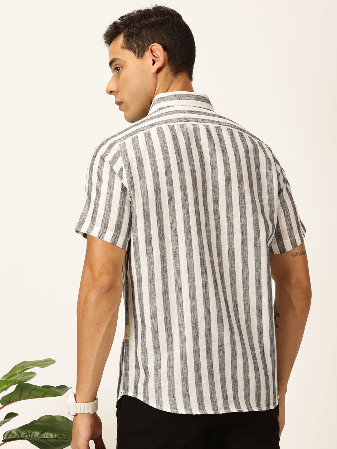 Thomas Scott Men Premium Vertical Stripes Cotton & Linen Casual Shirt
