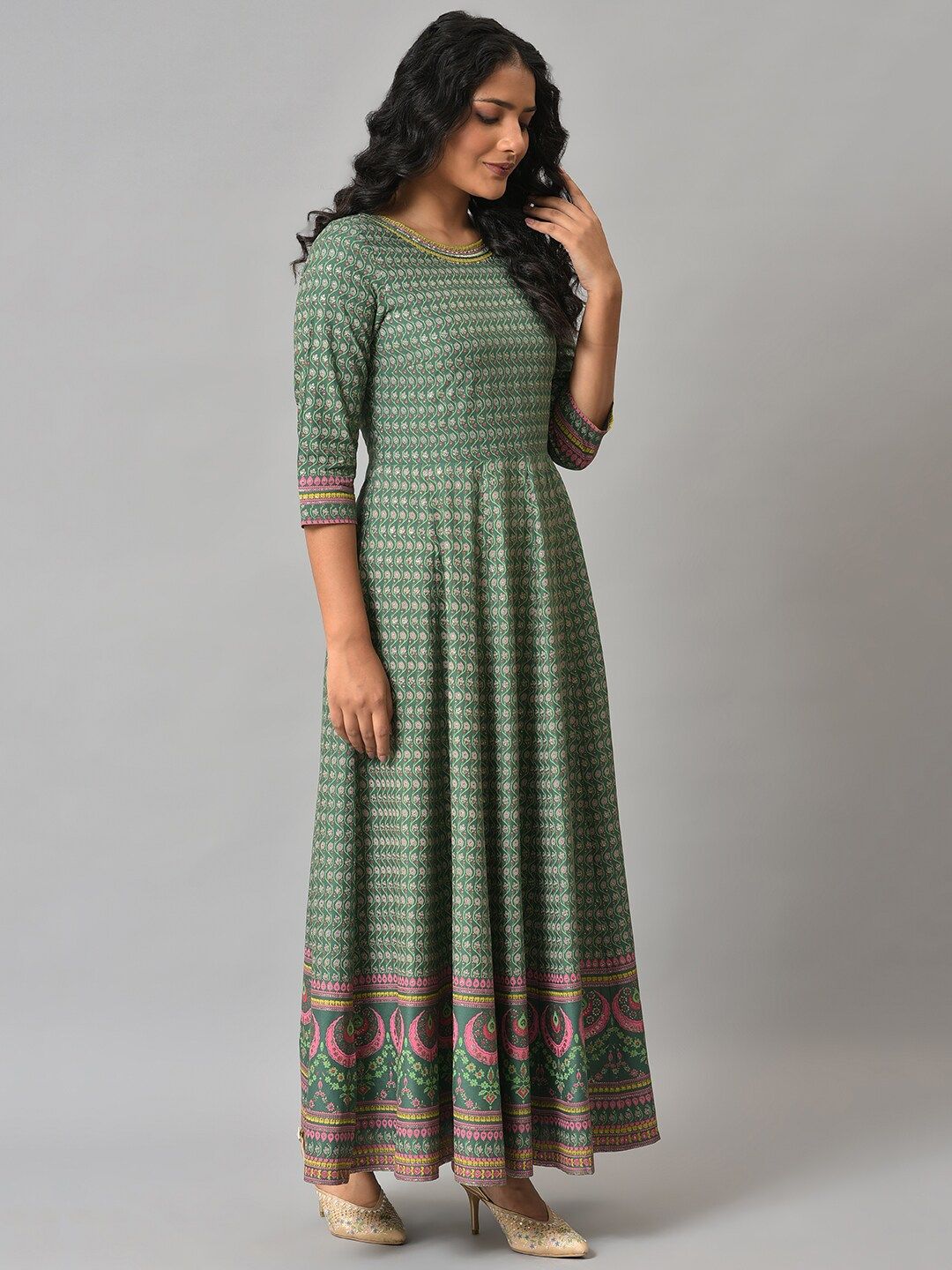 W Green Ethnic Maxi Dress