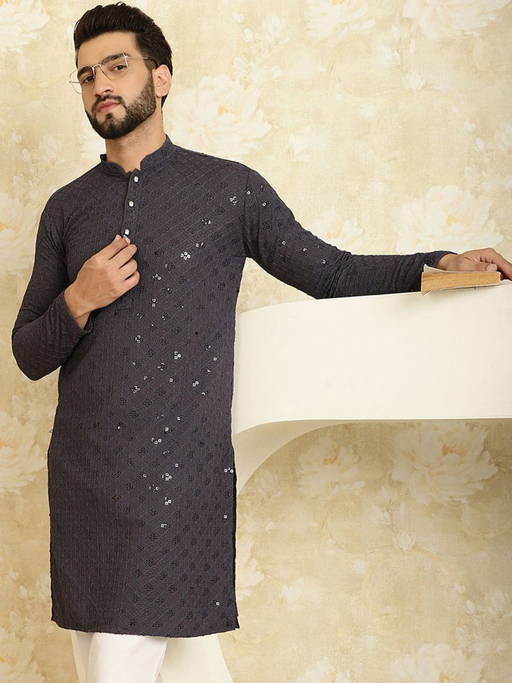 SOJANYA Dihiasi Kolar Mandarin Kurta Kapas Tulen Lurus