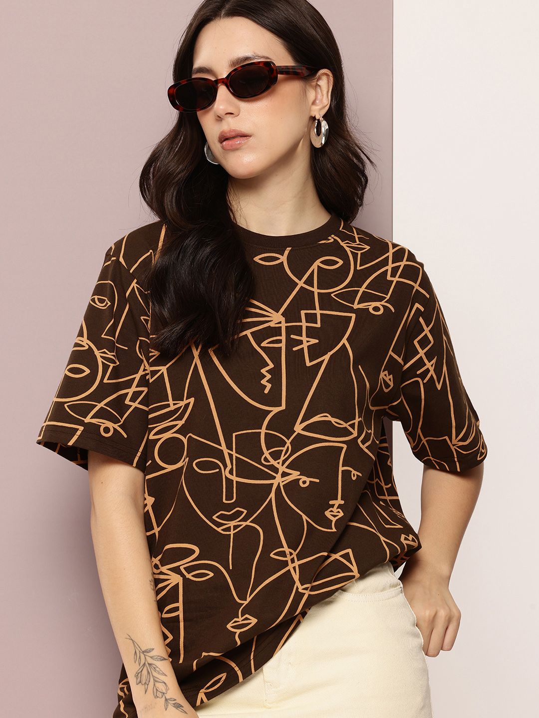 DILLINGER Women's Oversized Crew Neck Printed Tshirt