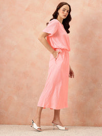 all about you Seersucker Effect Tie-Up Detail Top with Midi A-Line Skirt