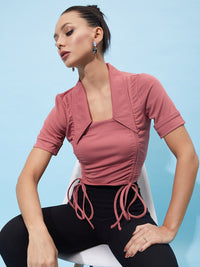 Athena Ruched Tie-Up With Collar Crop Top