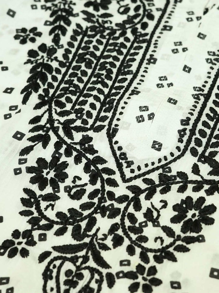 Rumah Wanita Chikankari Kurta Bersulam Mulmul Chikankari Putih