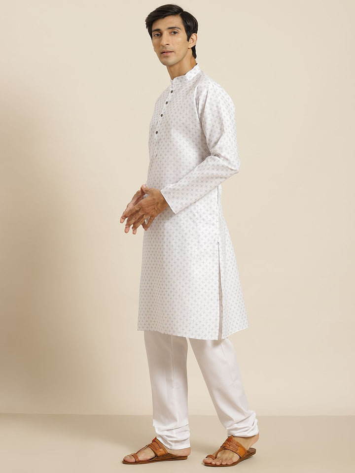 SOJANYA Lelaki Putih & Hitam Cetakan Geometri Kurta Lurus