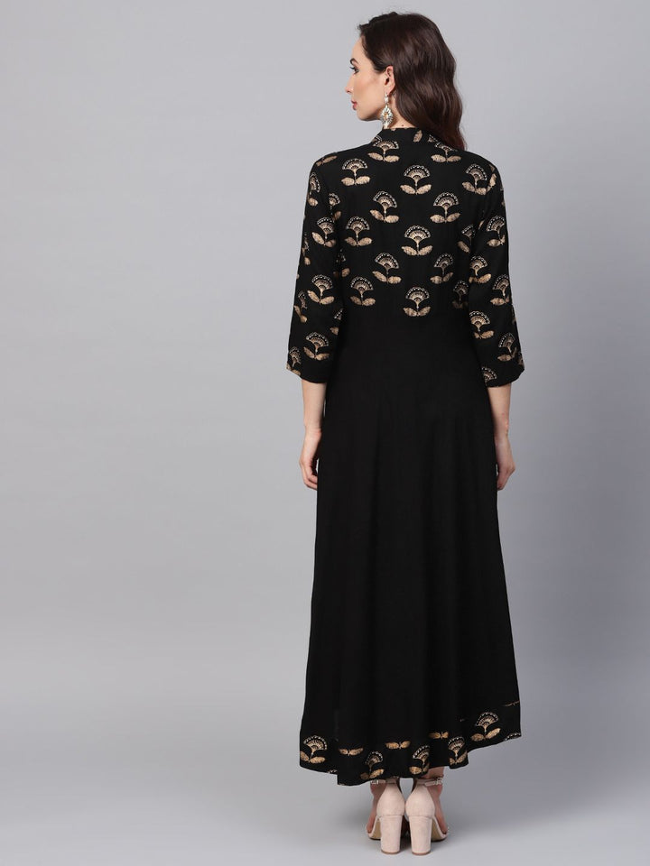 SOJANYA Women Black & Golden Yoke Design A-Line Kurta with Foil Print