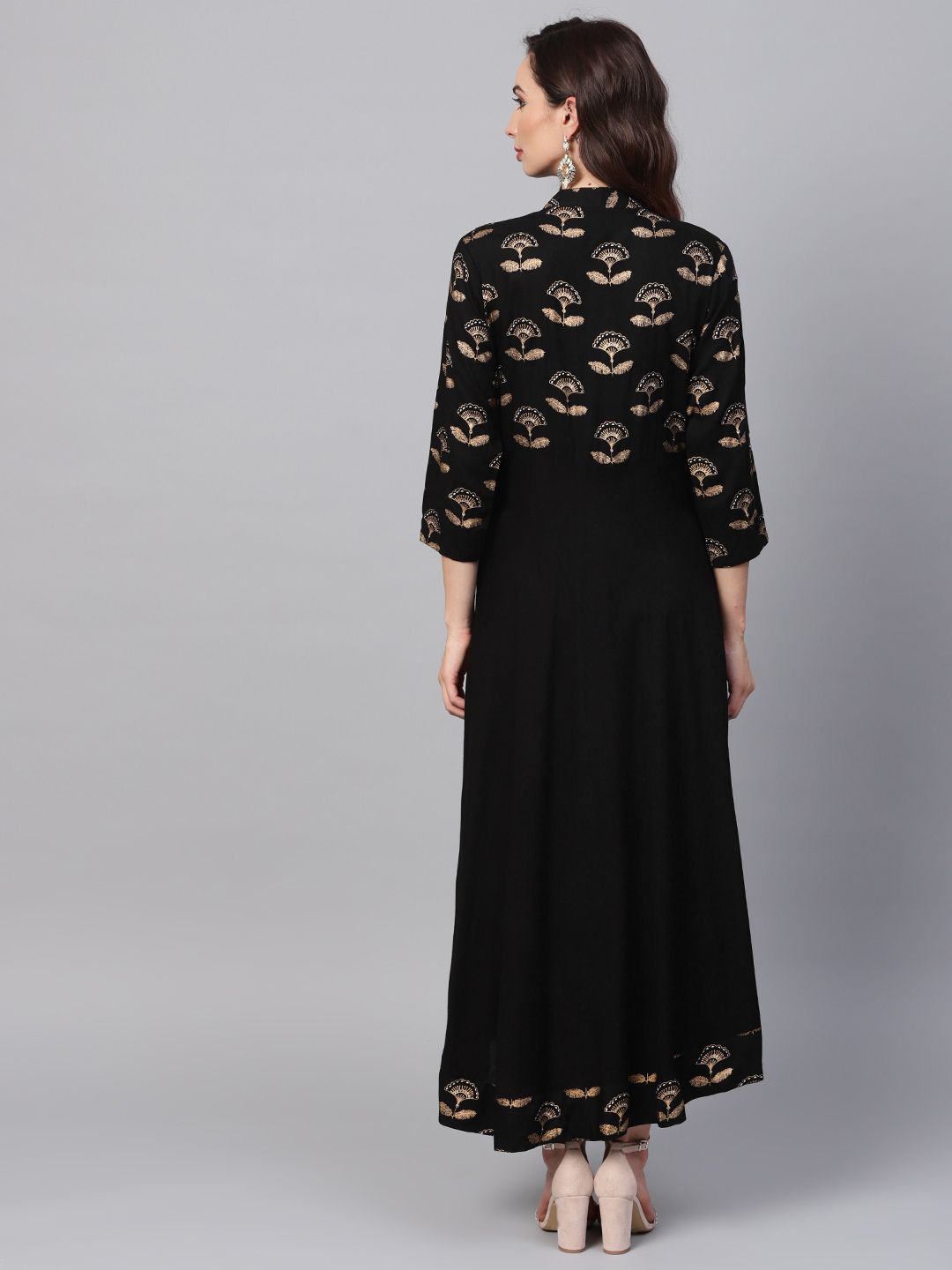 SOJANYA Women Black & Golden Yoke Design A-Line Kurta with Foil Print