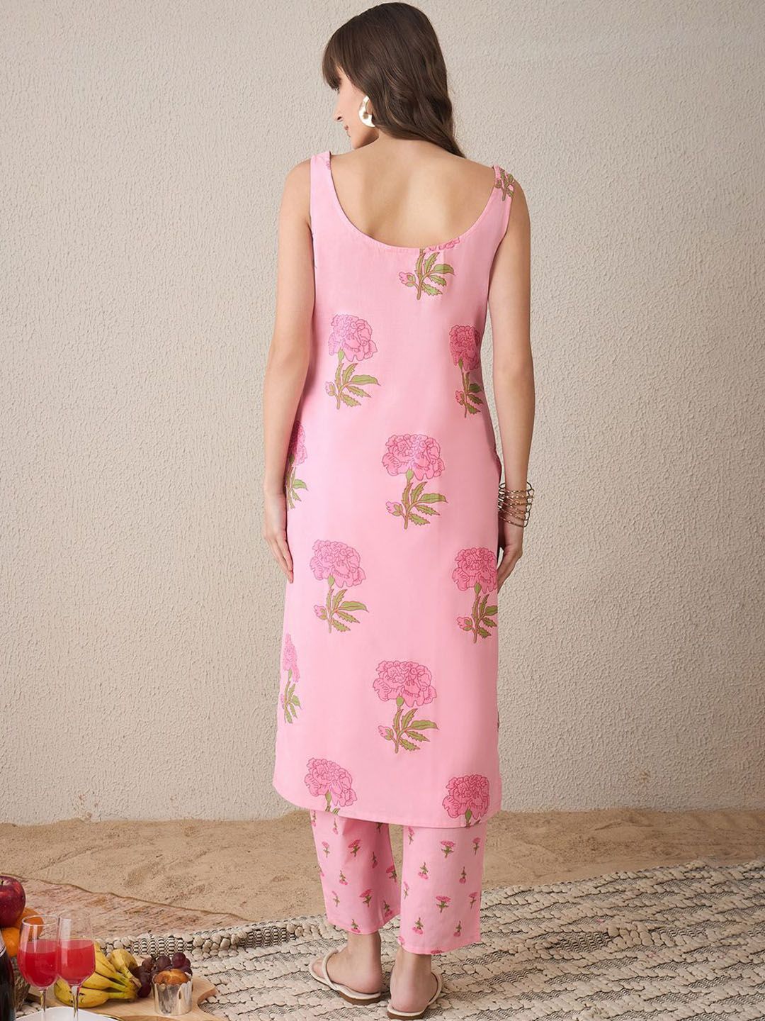 Indo Era Women Floral Printed Regular Pure Cotton Kurta with Trousers