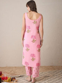 Indo Era Women Floral Printed Regular Pure Cotton Kurta with Trousers