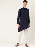SOJANYA Men Navy Blue Solid Asymmetric Straight Kurta