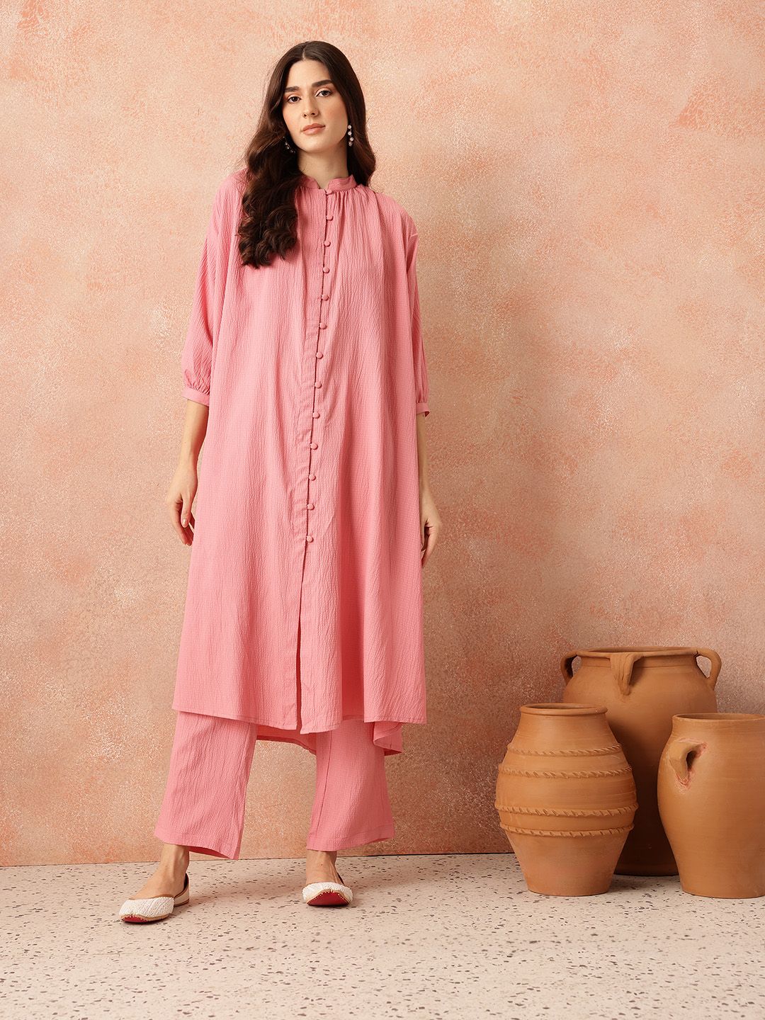 all about you Regular Crinkled Kurta with Trousers