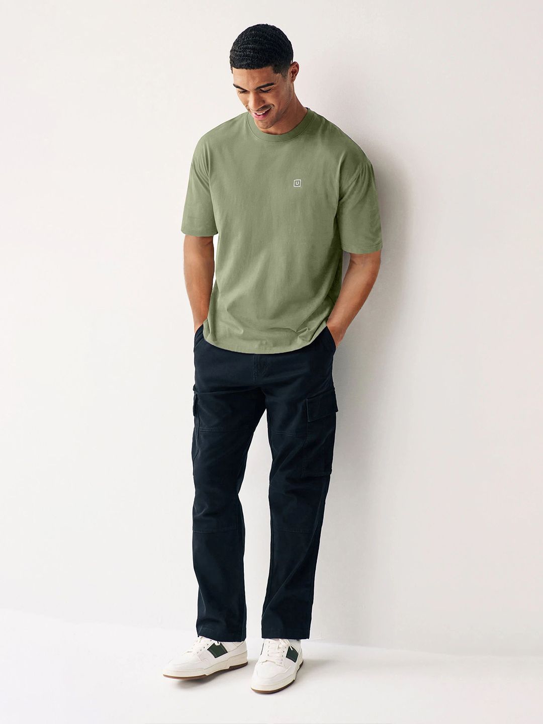Urbano Fashion Men Solid Round Neck Cotton Oversized T-shirt