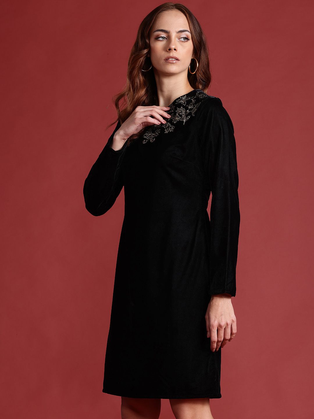 all about you Velvet Finish Sheath Dress