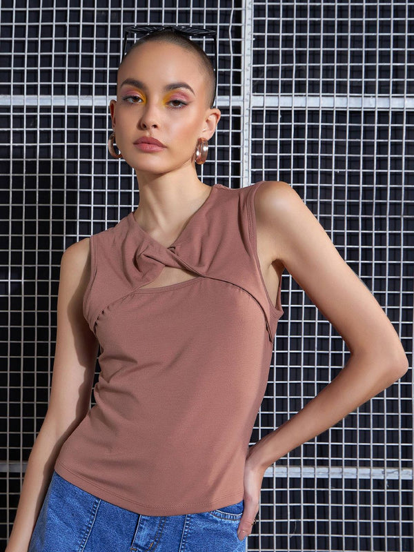 SASSAFRAS Brown Twisted Tank Top