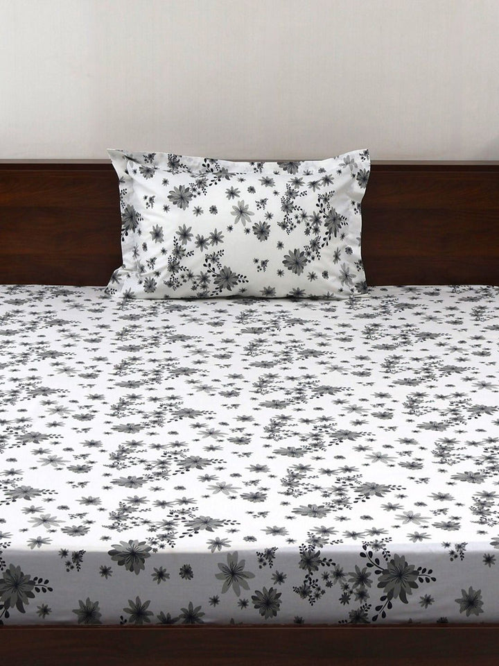 BOMBAY DYEING Vintage Grey Printed Pure Cotton 180 TC  Bedsheet Set 1.52 m X 2.28 m