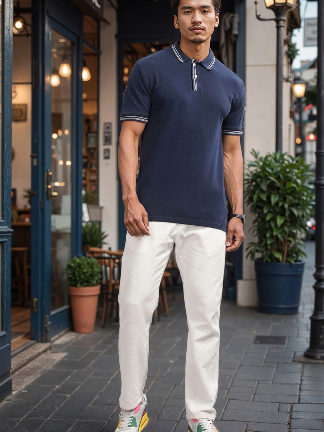 ADRO Men Polo Collar Applique T-shirt