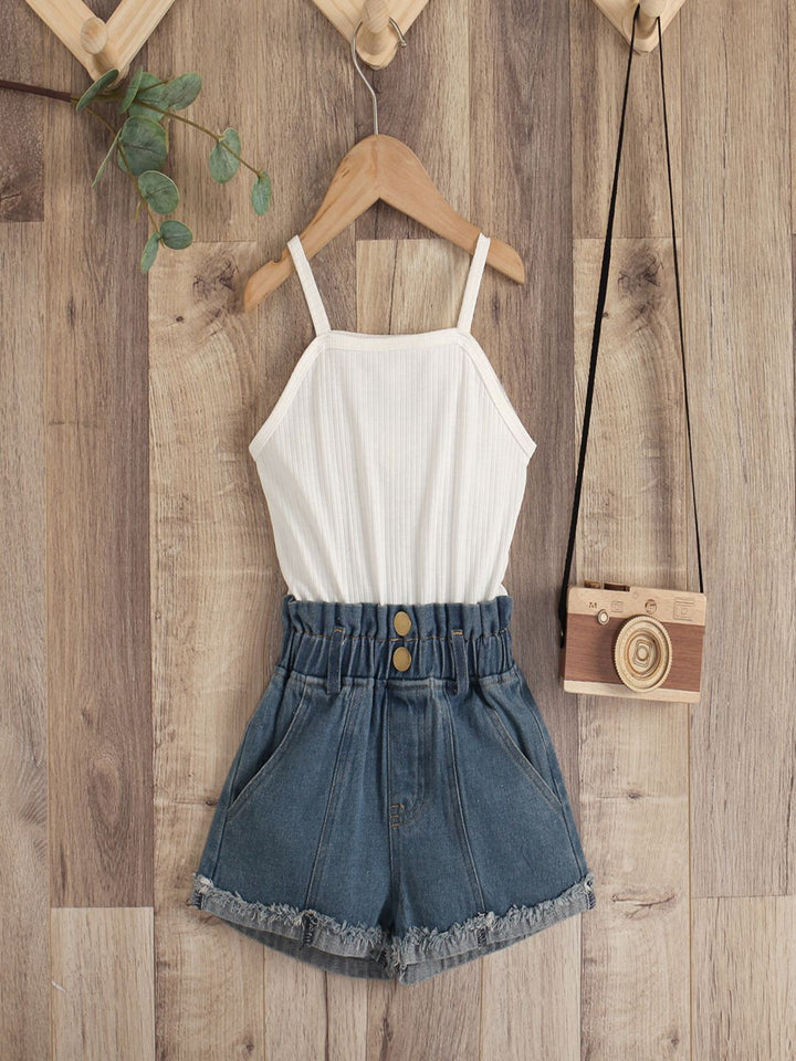 YK Girls Sleeveless Top & Shorts Clothing Set