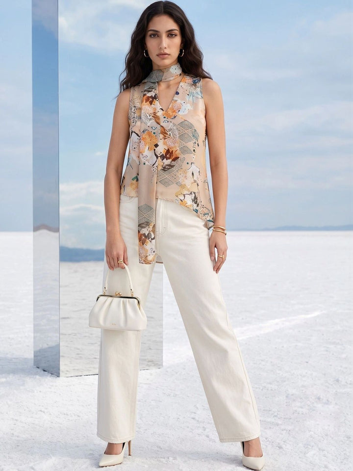 Mamicha Floral Print Satin Top
