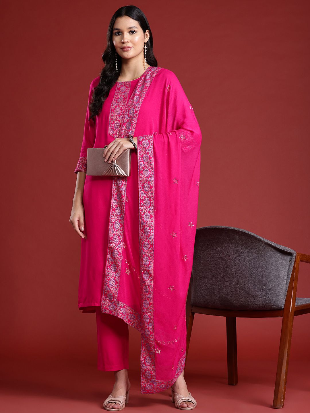 Anouk Ethnic Printed Kurta Set With Dupatta
