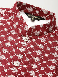 SOJANYA Lelaki Motif Etnik Merah & Hijau Kurta Sulam Churidar
