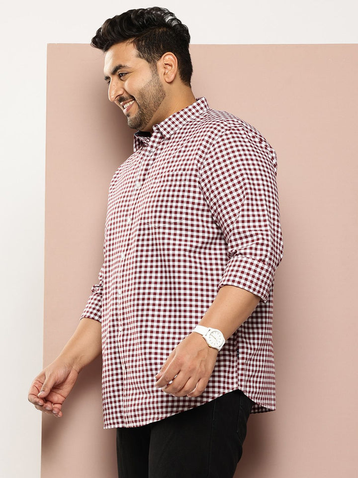 Thomas Scott Men Classic Slim Fit Gingham Checks Checked Casual Shirt