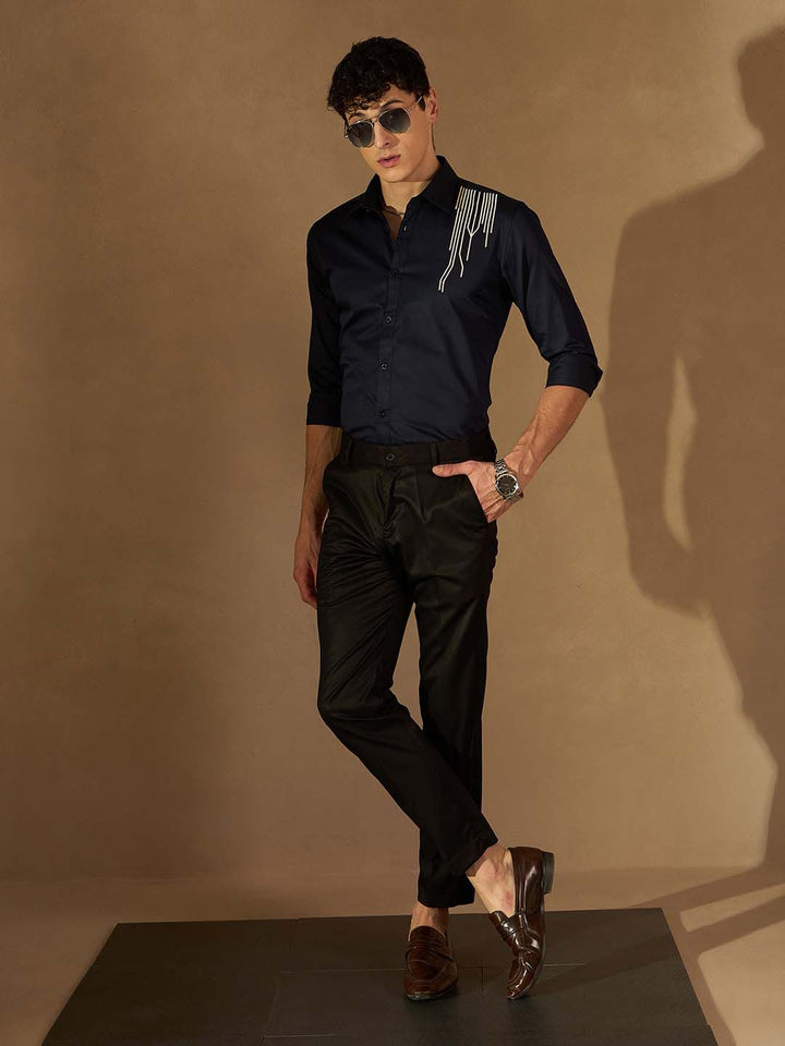 DENNISON Men Black Smart Tapered Fit Formal Trousers