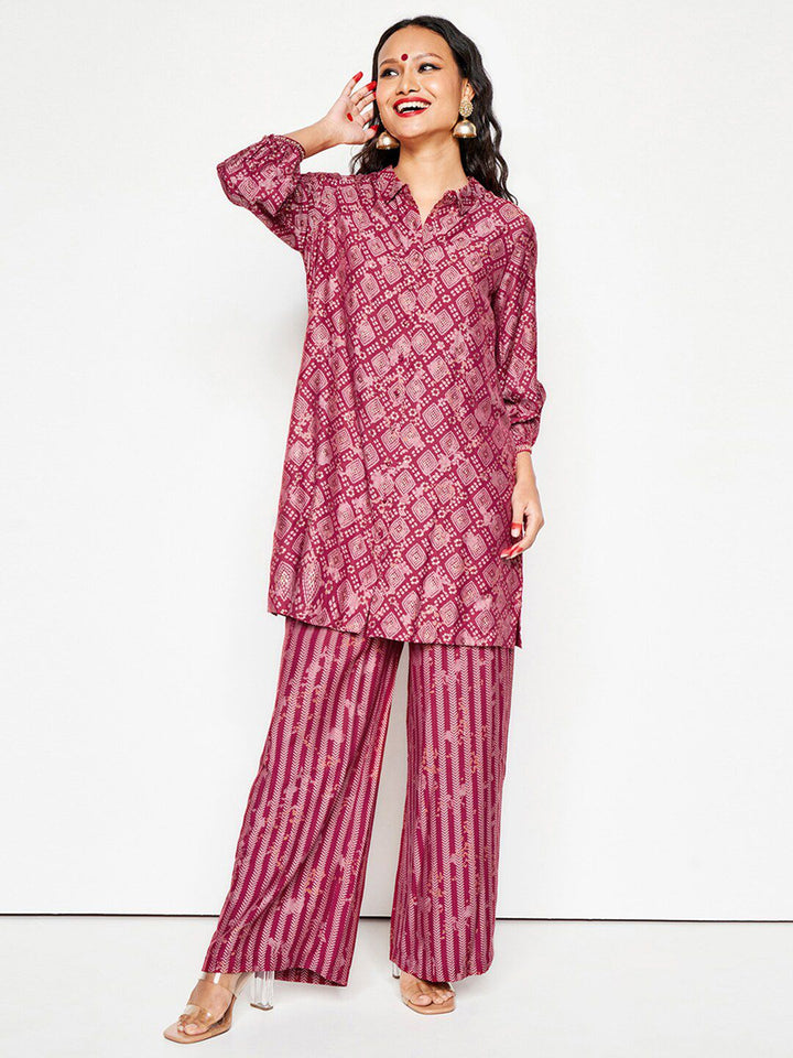 Global Desi Bandhani Printed Straight Kurta With Palazzo