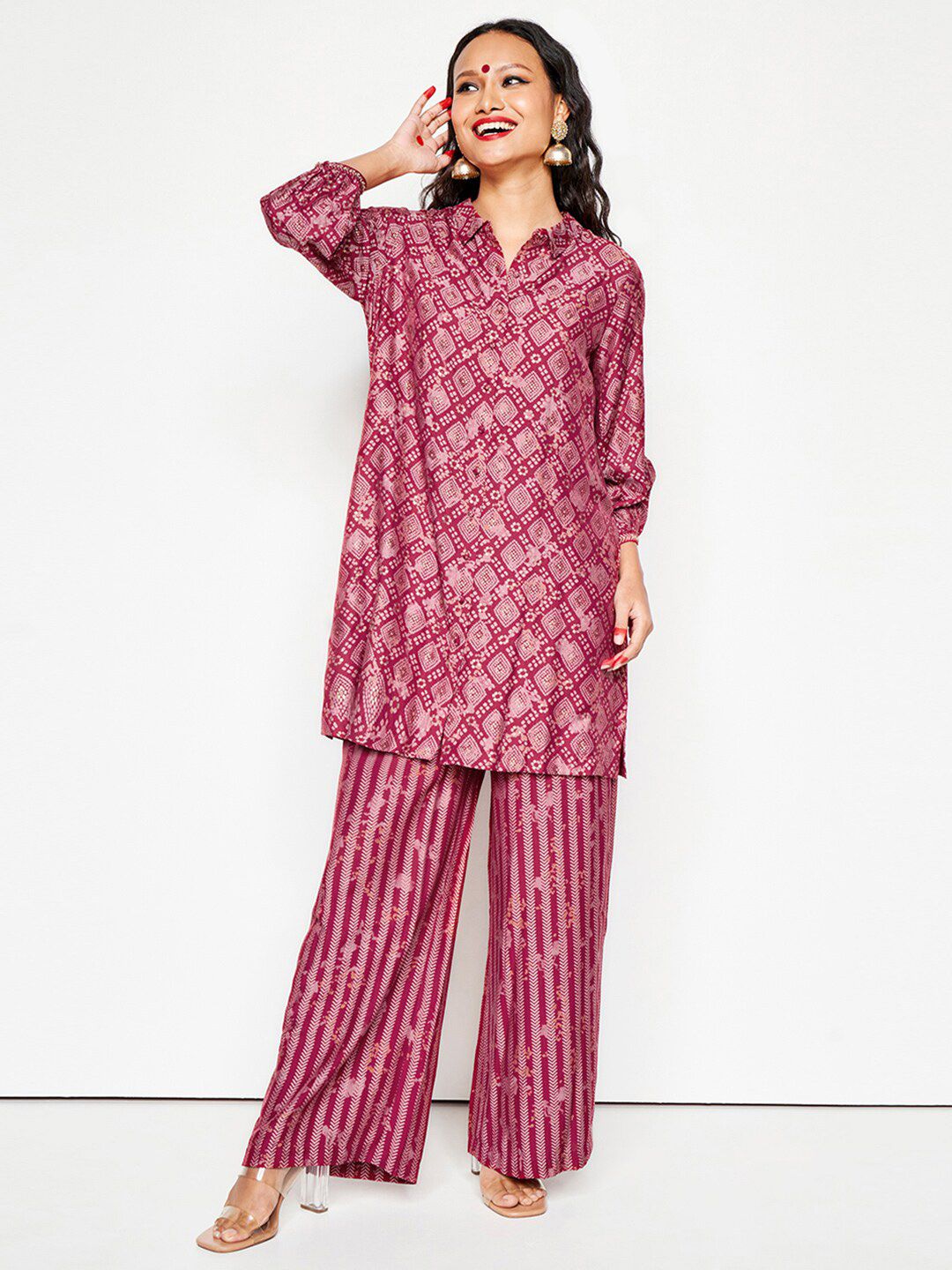 Global Desi Bandhani Printed Straight Kurta With Palazzo