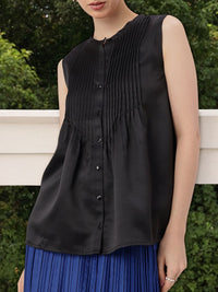 DressBerry Effortless Elegance Pleated Satin Finish A-Line Top