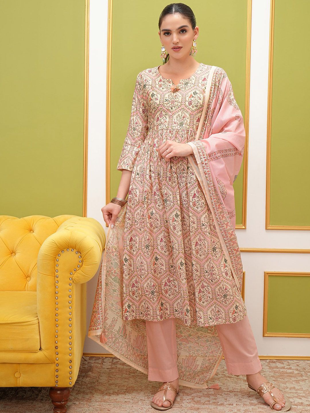 Vishudh Floral Printed Regular Kurta with Trousers & With Dupatta