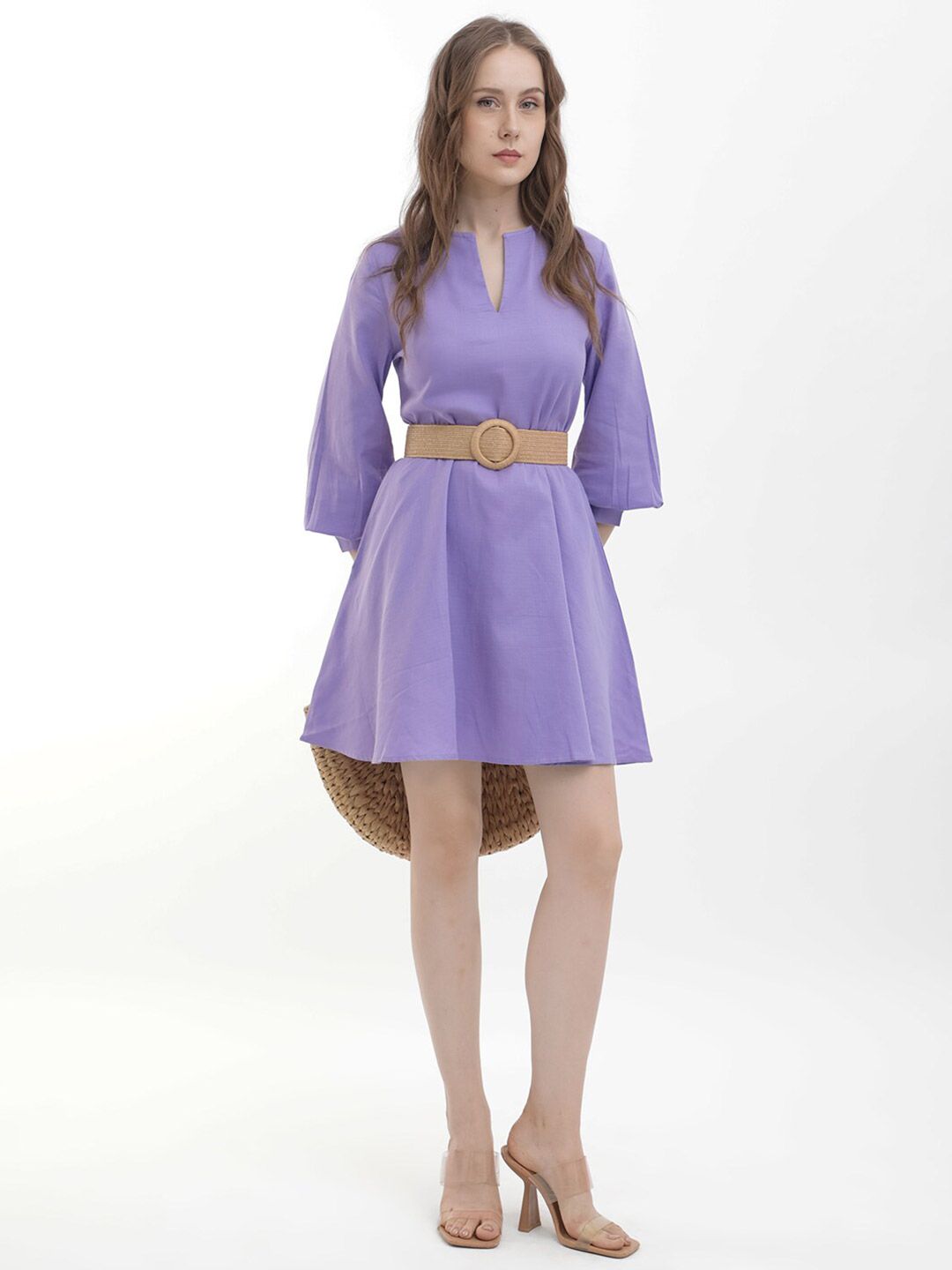 RAREISM Puff Sleeve Fit & Flare Mini Dress Comes with a belt