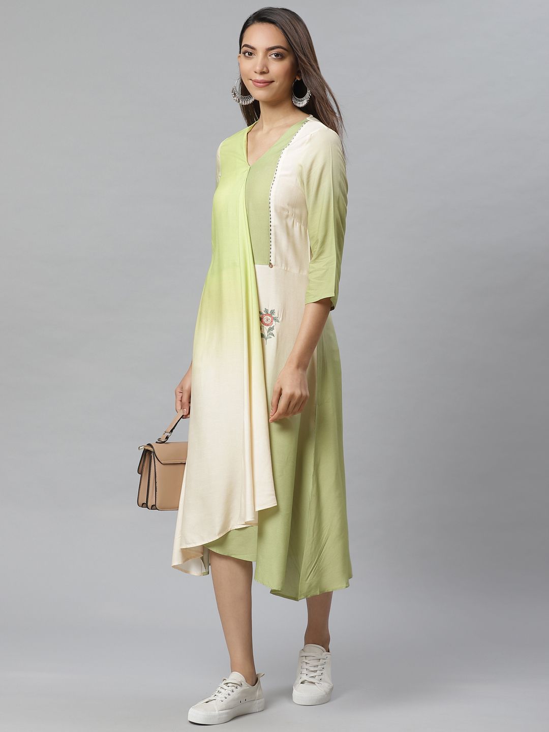 W Green Dyed A-Line Dress