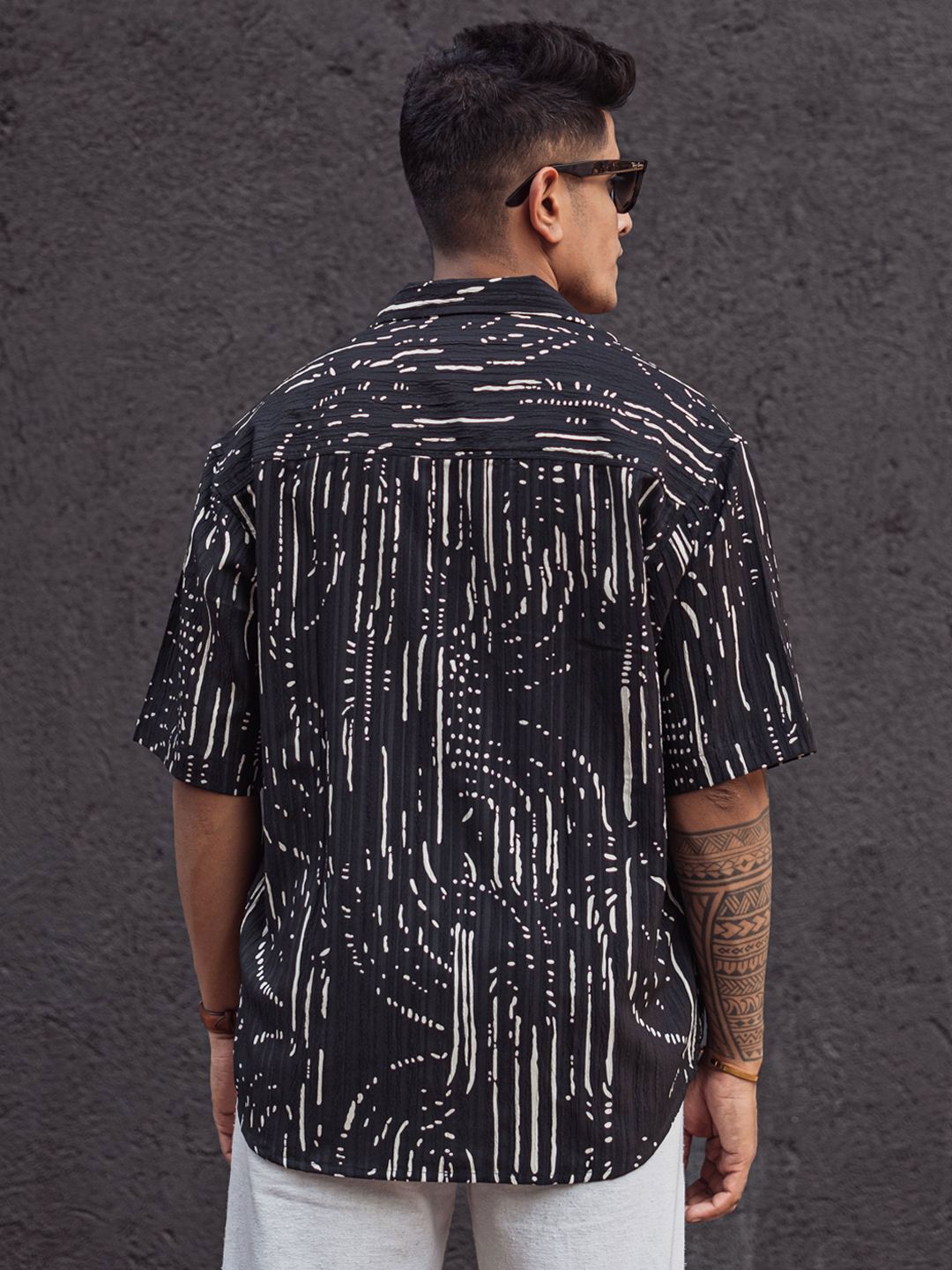Powerlook Men Cuban Collar Abstract Printed Opaque Casual Shirt