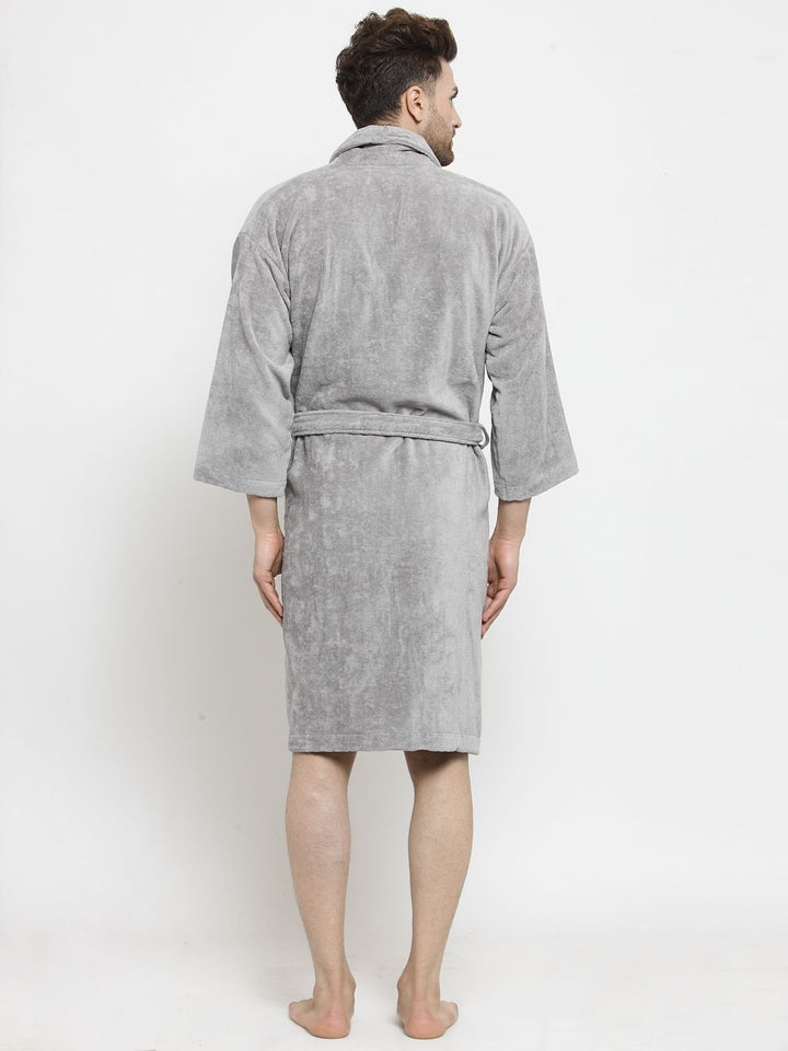 MYTRIDENT Unisex Grey Solid Bath Robe