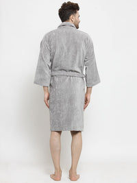 MYTRIDENT Unisex Grey Solid Bath Robe