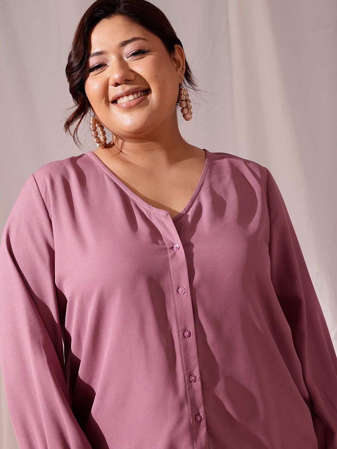CURVY STREET Self Design Cuffed sleeves Shirt Style Top