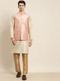 SOJANYA Men Beige Striped Kurta with Pyjamas & Nehru Jacket