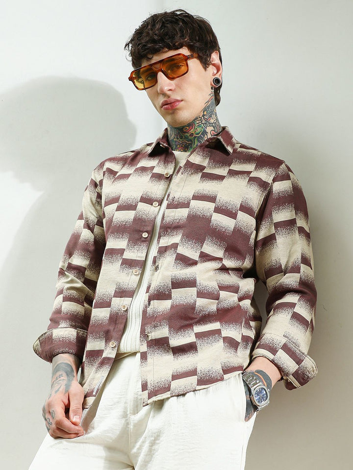 Campus Sutra Men Comfort Fit Geometric Printed Spread Collar Cotton Casual Shirt