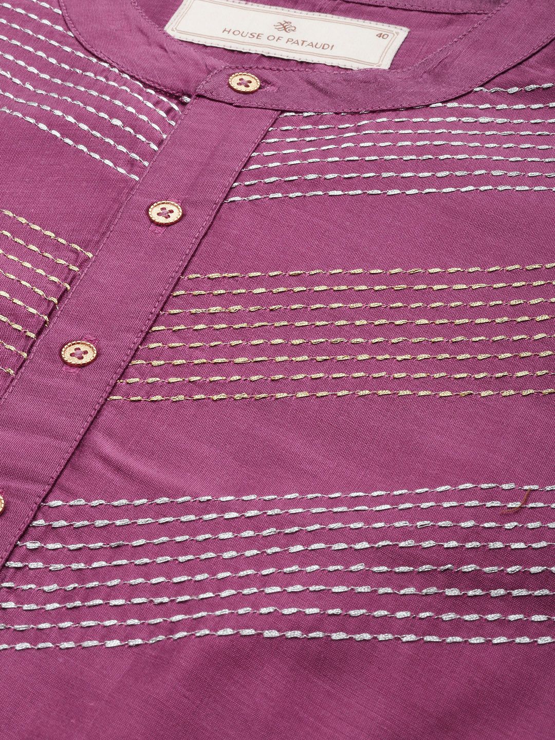 House of Pataudi Men Striped Band Collar Straight Rozana Kurta