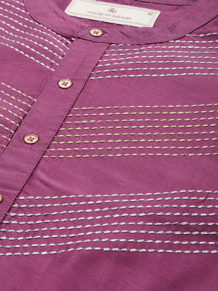House of Pataudi Men Striped Band Collar Straight Rozana Kurta