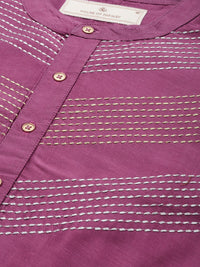 House of Pataudi Men Striped Band Collar Straight Rozana Kurta