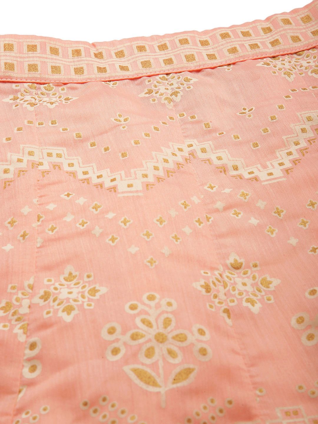 Global Desi Women Peach & Off White Printed Paneled Flared Skirt